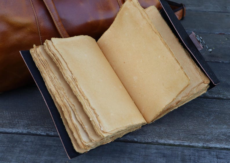 Handmade Leather Journal with Moon & Nature Embossed Design – 5x7 Inch Vintage Deckle Paper Notebook, 200 Pages