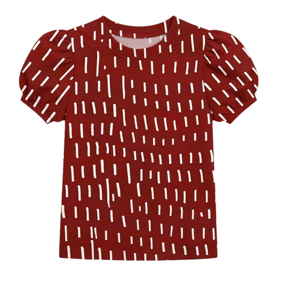 Zpanxa Girls' Basic Short Puff Sleeve Round Neck T-Shirt Summer Casual Graphic T-Shirt Red A 8 Years