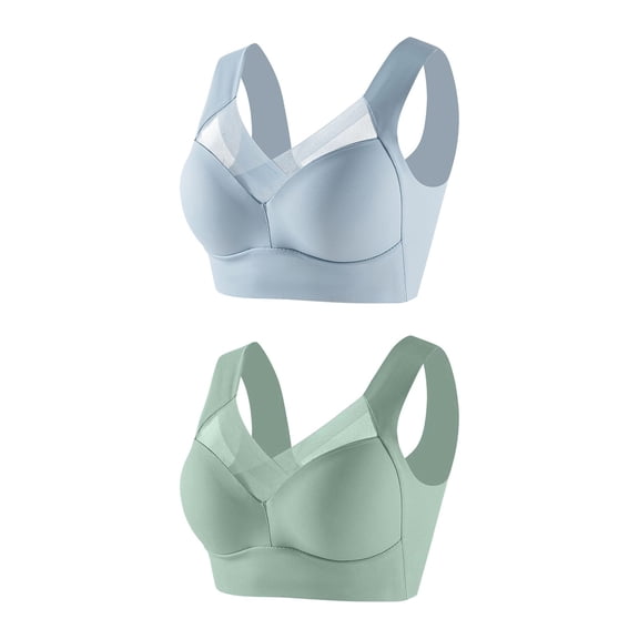 HomeGardon Bras 2PCs Plus Size Bras for Women Wirefree Bras No Underwire Full Coverage Back Smoothing Bras Lightly Lined Classic Everyday Seamless Bra Women's T-Shirt Push Up Bra