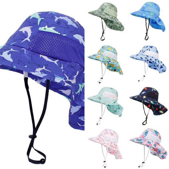 oqasdz Children's Cute Sun Hat Cartoon Printed Wide Brim Bucket with Neck UPF 50 Beach Cap for Toddler Kids Casual Outdoor