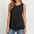 thumbnail image 2 of VBVC Women's Cotton-Linen Layered Hem Tank Top , Ladies' Sleeveless Crew Neck Casual Blouse , Summer Flowy Loose Tunic Top For Women,Black,S-2XL, 2 of 7