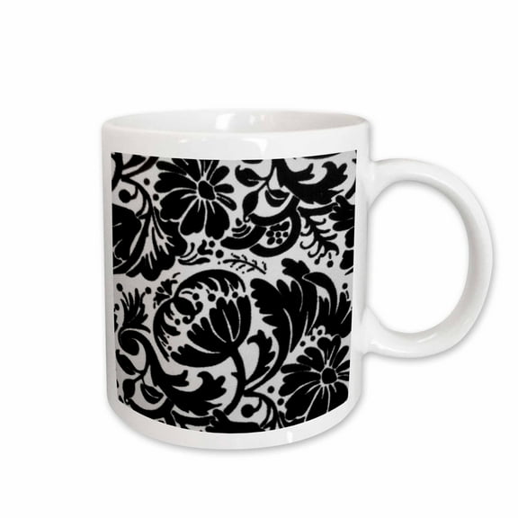 3drose, Black Floral on White, 11oz Mug