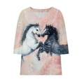 thumbnail image 4 of Women's Tops, Tees & Blouses Plus Size,Womens Tops Horse Printed 3/4 Sleeve Western Vintage 3D Graphic T Shirts Vneck Funny Gift Shirts Equestrian Cowgirl Blouse, 4 of 5