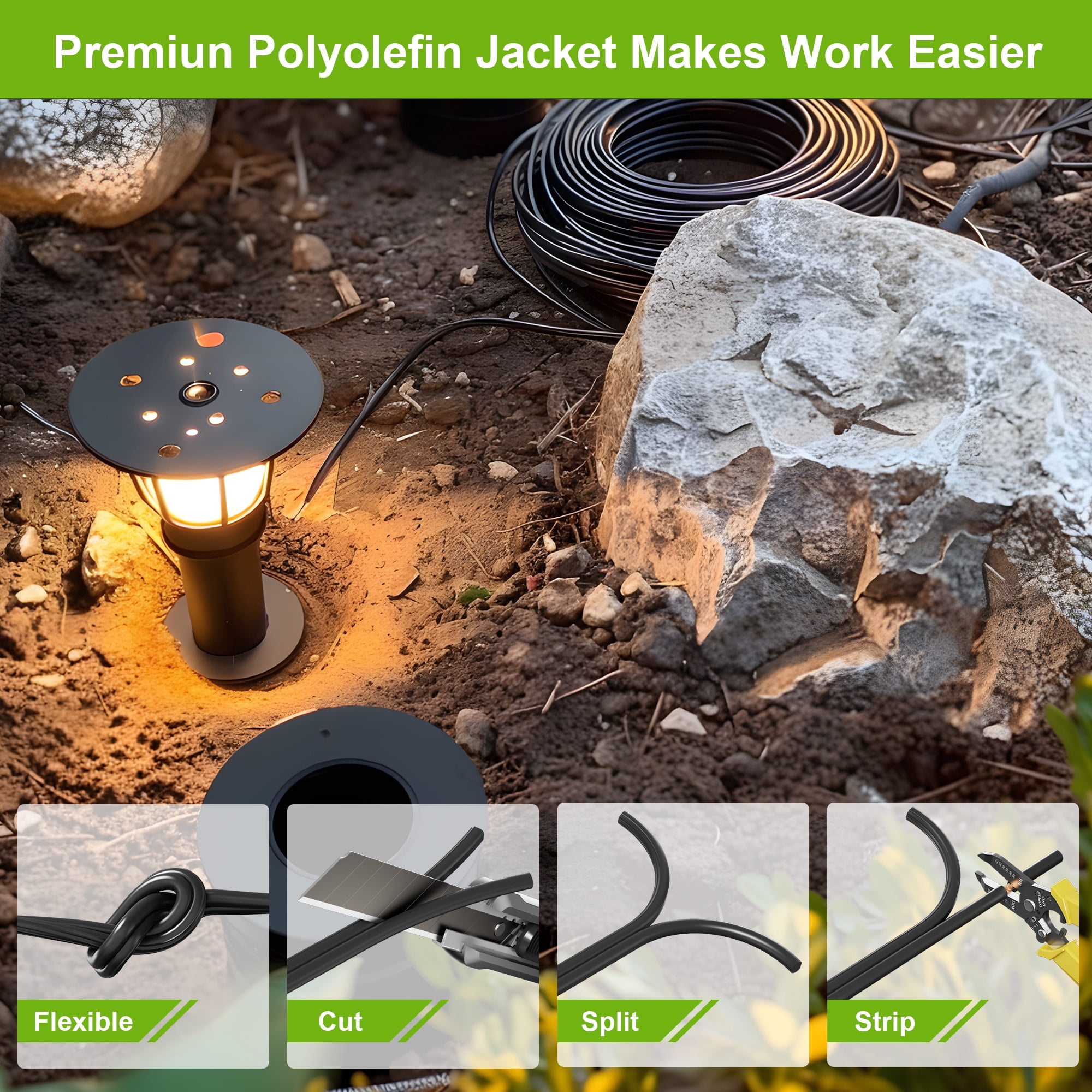 SYSTON 10/2 Low Voltage Landscape Lighting Direct Burial Stranded Wire Cable, 10 Gauge 2 Copper Conductors for Outdoor Spotlight Pathway Lighting and More Low Voltage Applications Use - 300 FT