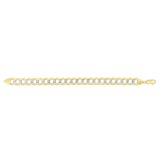 JewelStop 14k Yellow Gold 11.3mm White Pave Curb Chain Bracelet with Lobster Clasp - 8.75 Inches, 25.54gr.