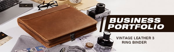 AZXCG Top Grain Portfolio Binder,Resume Zippered Padfolio,Professional Business Organizer,Men's Leather Folder with Letter/A4 Size Notepad, Christmas Gift for Men，Brown