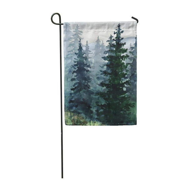 POGLIP Blue Winter Watercolor Landscape Pine Forest Mountains Alaska Garden Flag Decorative Flag House Banner 12x18 inch