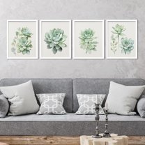 PixonSign Framed Pastel Echeveria Cactus Succulent Wall Art, Set of 4 Nature Wilderness Prints, Botanical Floral Plant Wall Décor, Rustic Artwork for Living Room, Bedroom - 8"x10" White