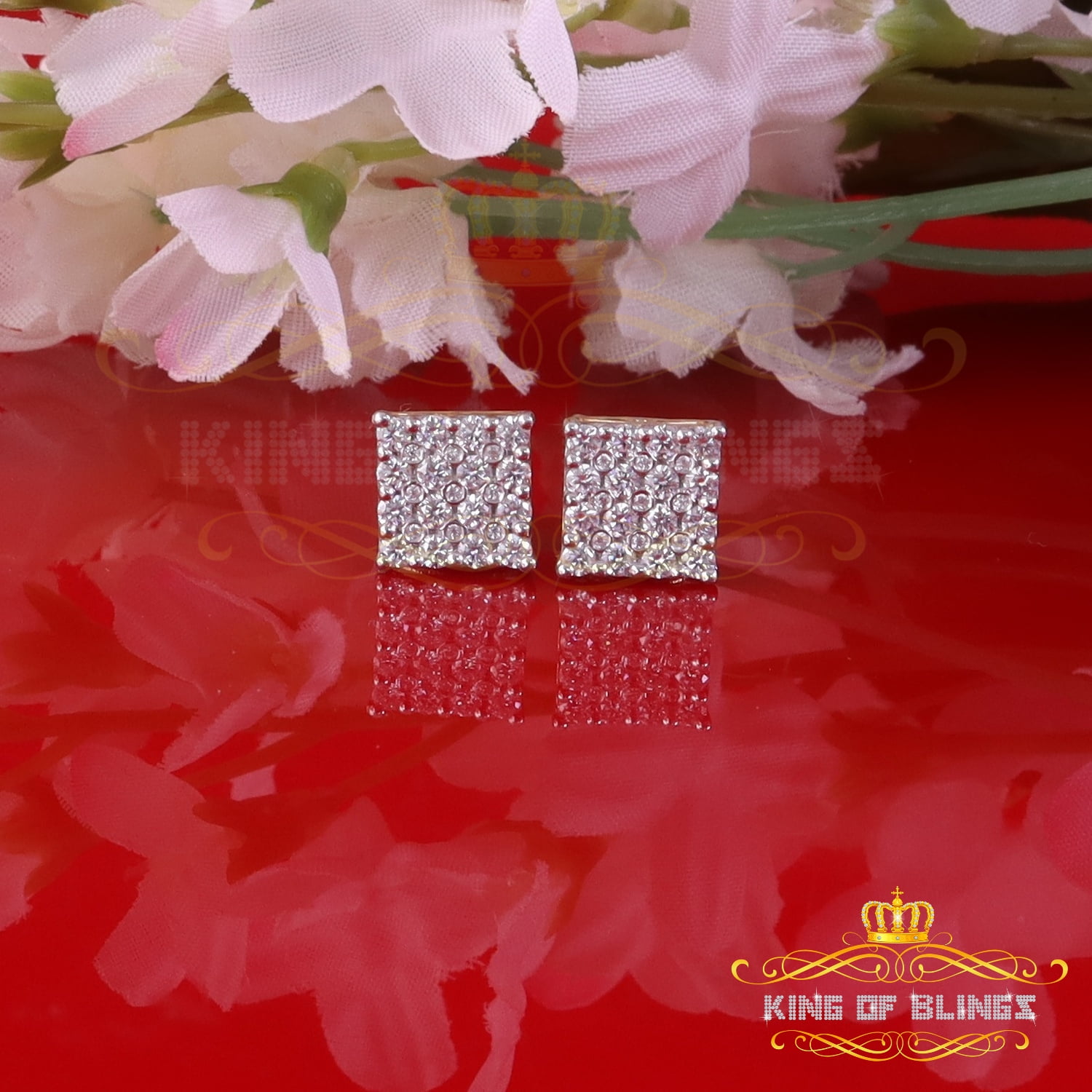 King of Bling's Men's/Womens 925 Sterling Silver Yellow 1.00ct VVS 'D' Moissanite Stud Earrings