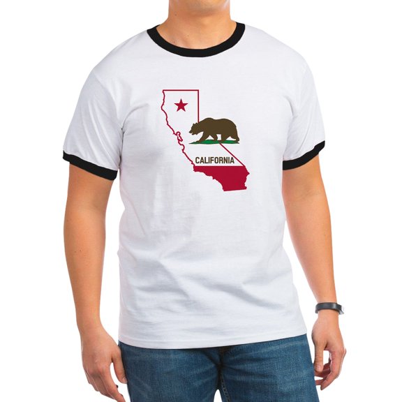 CafePress - CALI STATE W BEAR T Shirt - 100% Cotton Ringed T-Shirt
