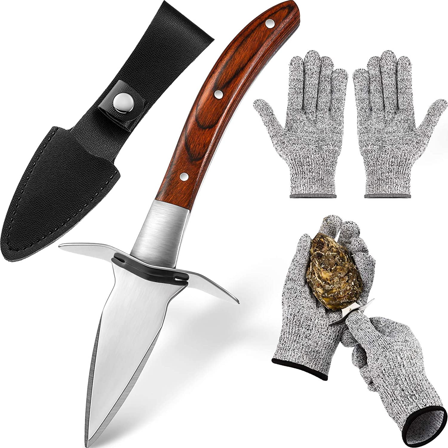 Oyster Shucking Knife and CutResistant Gloves Set Includes 2 Pairs
