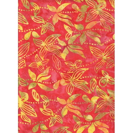 Bali Batik Leaves Berry Yellow Tropical Orchid Batik ~ HALF YARD!!! ~ Tropicana Balis #4731-10 Quilt Fabric 100% Cotton 45