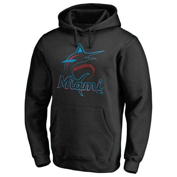 Men's Black Miami Marlins Official Logo Fitted Pullover Hoodie