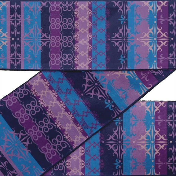 IBA Indianbeautifulart Blue Stripe & Filigree Damask Fabric Laces For Crafts Printed Dupion Trim Fabric Sewing Border Ribbon Trims By 9 Yard 3 Inches