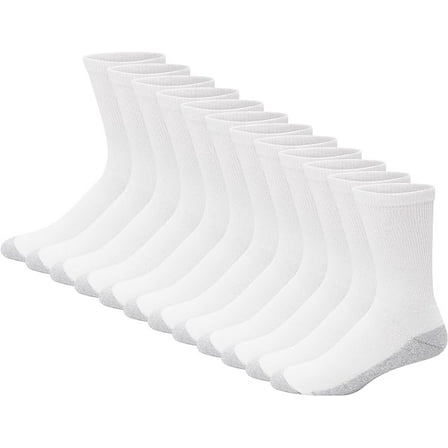 Hanes Men's Double Tough Crew Socks, White/ Grey Foot Bottom, 12-Pack, Clothing Size: 6-12