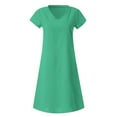 thumbnail image 4 of Homenesgenics Summer Dresses for Women under $10 Free Shipping Fashion Women Loose V-Neck Summer Solid Short Sleeve Cotton and Linen Dress, 4 of 5
