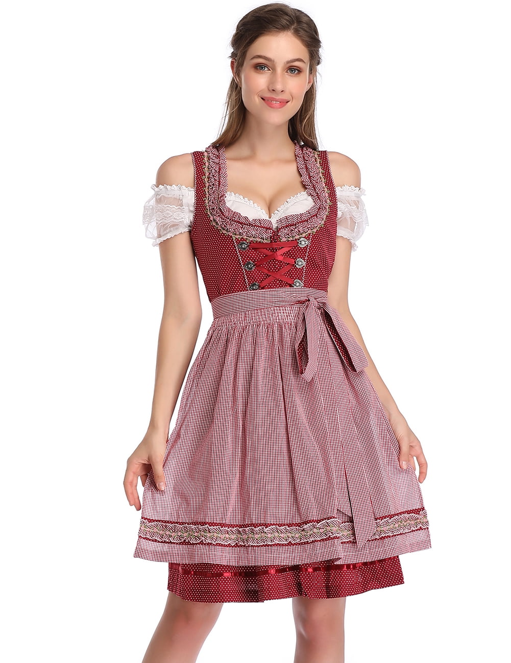 Women's German Dirndl Dress 3 Pcs Bavarian Oktoberfest Costumes for Bavarian Oktoberfest Halloween Carnival Cosplay Party