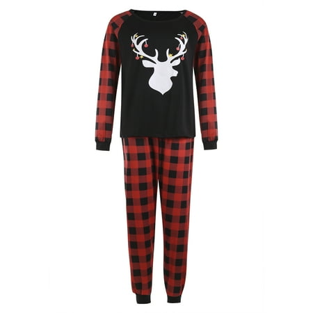 

Spring hue Christmas Pajamas Parent-child Dress Elk Print Pullover Plaid Trousers