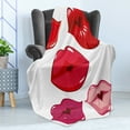 thumbnail image 4 of Kiss Soft Flannel Fleece Throw Blanket, Macro Design Woman Lips with Heart Shaped Gap, Cozy Plush for Indoor and Outdoor Use, 60" x 80", Vermilion Magenta, by Ambesonne, 4 of 5