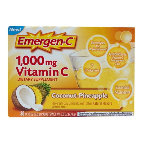 Emergen C Vitamin C Fizzy Drink Mix Coconut Pineapple 1000 Mg, 30 Ea, 6