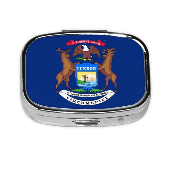 Metal Pill Organizer Michigan Flag Portable Compact Pill Box 2 Compartments Pill Case For Purse Pocket