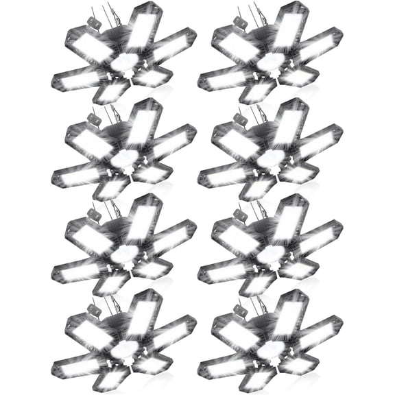 LED Garage Lights 8 Pack, 200W 20000LM Plug in Linkable LED Shop Light, 6500K Ceiling Light Fixtures with 6 1 Deformable Panels for Garage, Work Bench (Built-in ON/Off Switch)