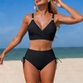 thumbnail image 2 of QURATI Swimwear Womens High Waisted Bikini Sets Swimsuits Crisscross Tie Back Bathing Suit Black L, 2 of 7