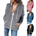 thumbnail image 3 of Veste à Capuche Décontractée pour Femme, Couleur Unie, Poche Zippée, Manches Longues, Légère, Haut de Mode Printemps Automne, 3 of 5