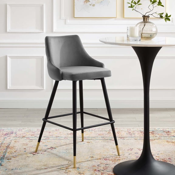 Modway Adorn Performance Velvet Bar Stool in Gray
