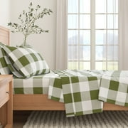 Great Bay Home Printed Flannel Sheet Set - 100% Turkish Cotton - Double Brushed - Twin, Buffalo Check - Green