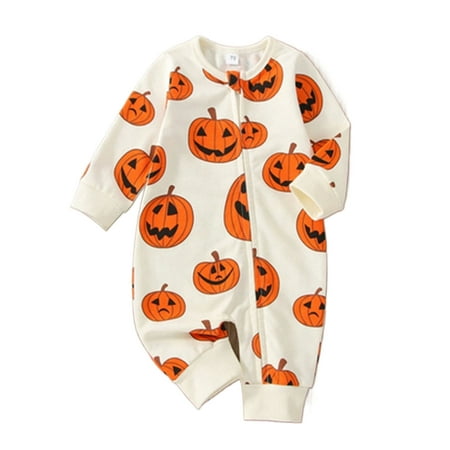 

Infant Baby Boys Girls Halloween Onesie Outfit Cute Pumpkin Patch Romper Oversized Jumpsuit Zipper Autumn Pajamas Clothes