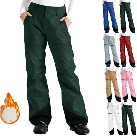 Gamivast Snow Pants for Women Water Resistant Winter Fleece Lined Ski Pants with Pockets Color Block Straight Leg Warm Snowboard Pant Outdoor Hiking Outfits