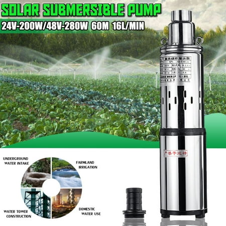 Submersible Irrigation Pumps - Ultra Quiet 24V/48V Lift 60M 16L/min Submersible Solar Water Pump Deep Well Farm Fountain&Ranch Submersible Bore Hole Stainless Steel for House, Garden, Reservoirs, Irrigation