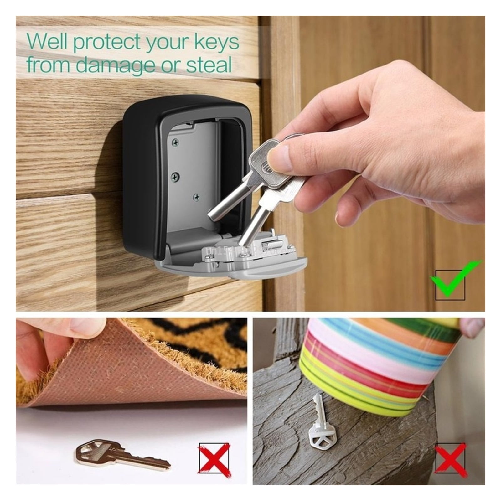 Key Lock Box Wall Mounted Stainless Steel Key Safe Weatherproof Storage Box ,House, Apartment, Office Key Storage