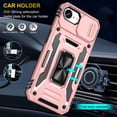 thumbnail image 7 of Heavy Duty Rugged Case for iPhone 16e, Case with Rotatable Ring Kickstand & Sliding Camera Cover, Support Magnetic Car Mount, Soft TPU Shockproof Hard PC Back Case - Rosegold, 7 of 7