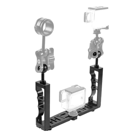 QKOO Adjustable Diving Dual Hand-held CNC Aluminum Lamp Arm Holder for GoPro, Insta360, DJI and