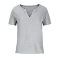 thumbnail image 4 of RYRJJ Women's Tunics V Neck Waffle Knit Henley Shirts Summer Casual Tops Short Sleeve Soft Comfy Pullover Loose Blouses(01#Gray,5XL), 4 of 5
