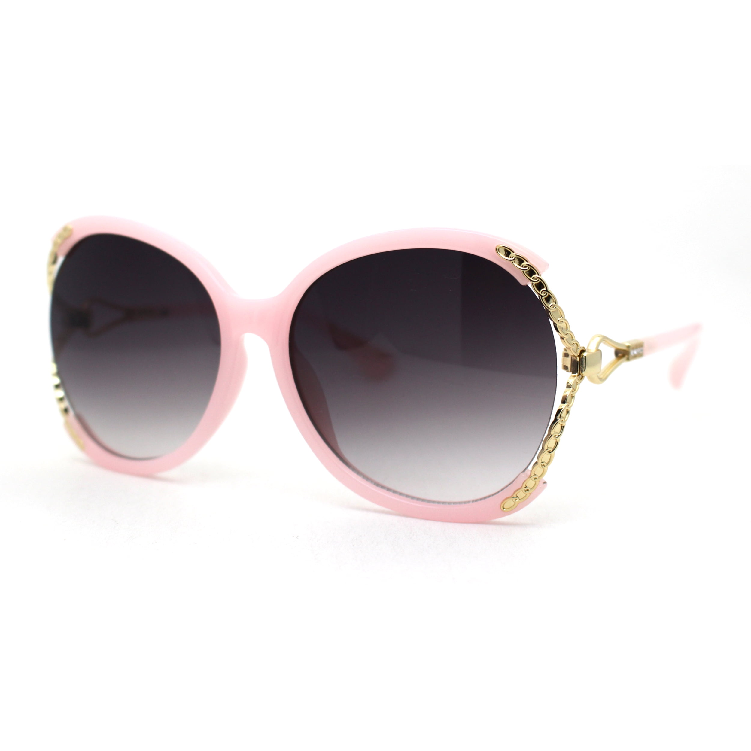 Womens Exposed Lens Oversize Butterfly Rhinestone Jeweled Sunglasses Pink Smoke