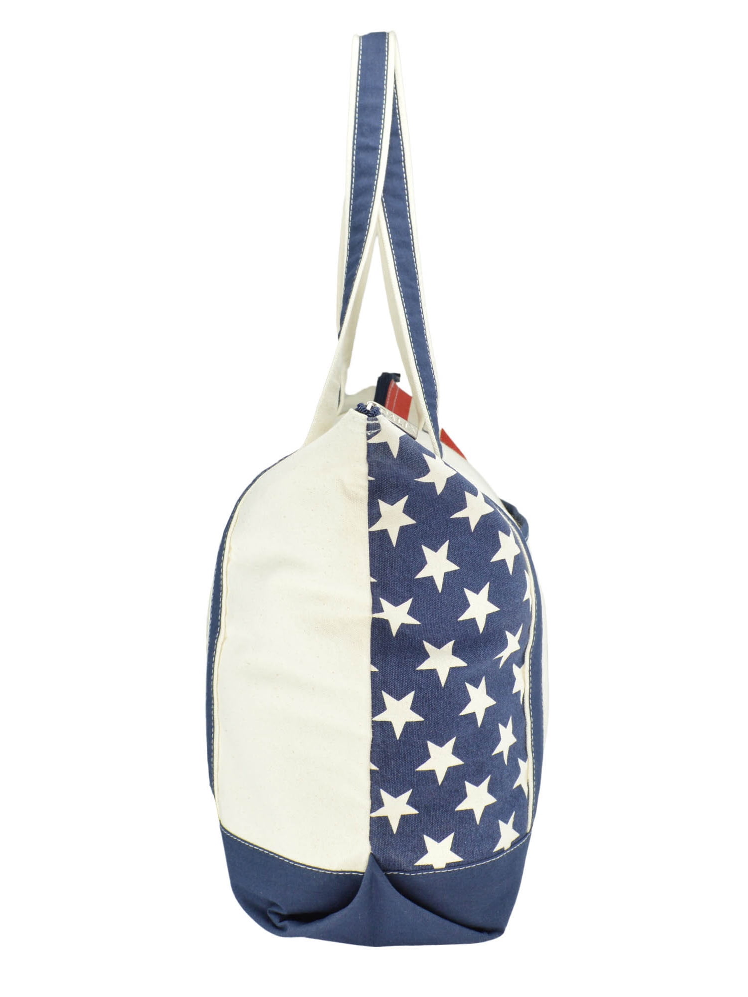 DALIX Stars and Stripes Zippered Cotton Canvas USA 4th of July Patriotic Handbag Shopping Tote