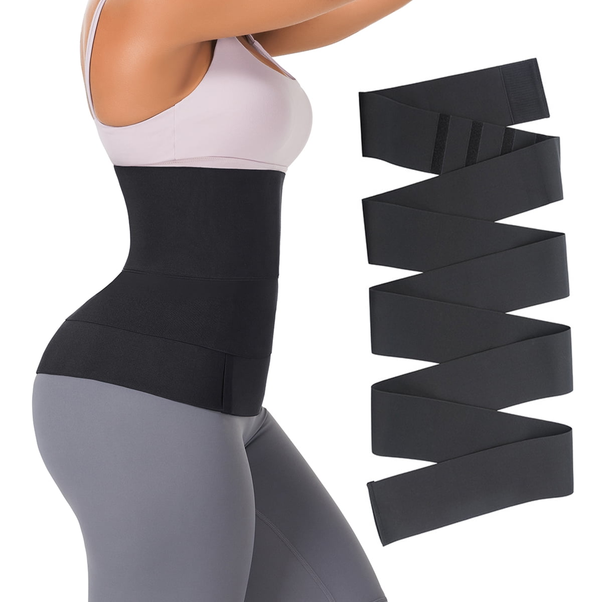 13.1ft Invisible and Adjustable Tummy Trimmer Belt with Durable Velcro Black Snatch Me Up Bandage Wrap Waist Trainer for Women Post Partum Recovery 