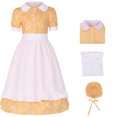 thumbnail image 3 of Vestido pionero para niñas, disfraz histórico colonial, estilo vintage con flores, estilo pradera, pueblo peregrino, fiesta de carnaval, traje de hada para Halloween, 3 of 5