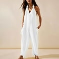 thumbnail image 2 of gakvbuo Jumpsuits For Women Summmer Dressy Wedding Women's Casual Loose Pocket Strap Cotton And Linen Jumpsuit Fashion Playsuit Trousers Overalls Sling Jumpsuit, 2 of 7