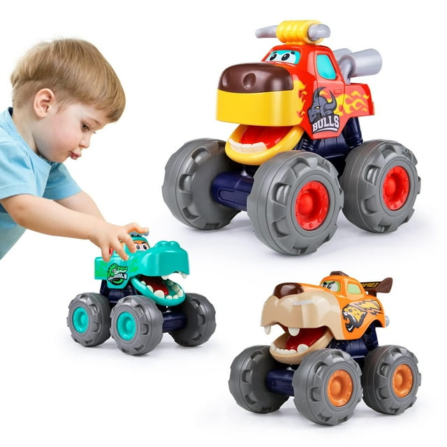 Coches de juguete WITALENT paquete de 3 monstruo camión de juguete Push & Go