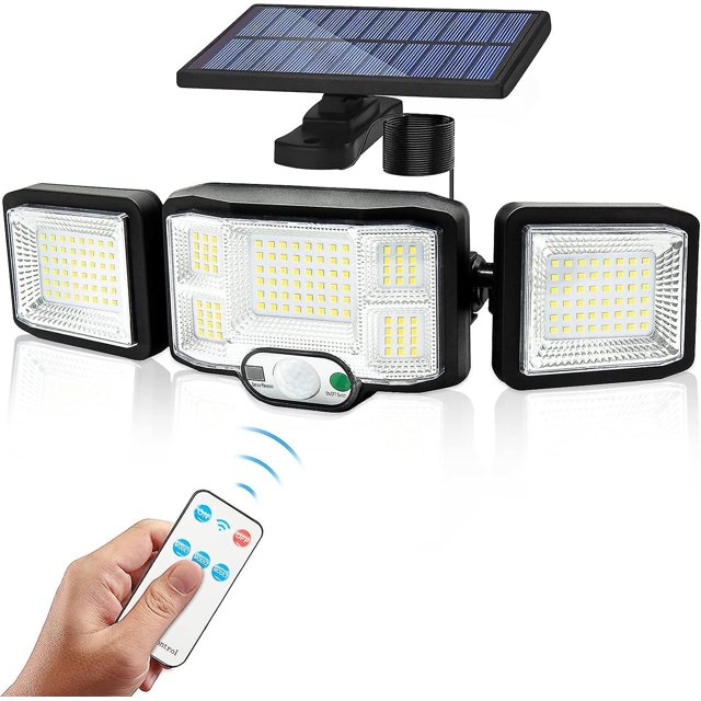 Lámpara solar de pared para exteriores, LED, 3 cabezales, 192 LED, detector