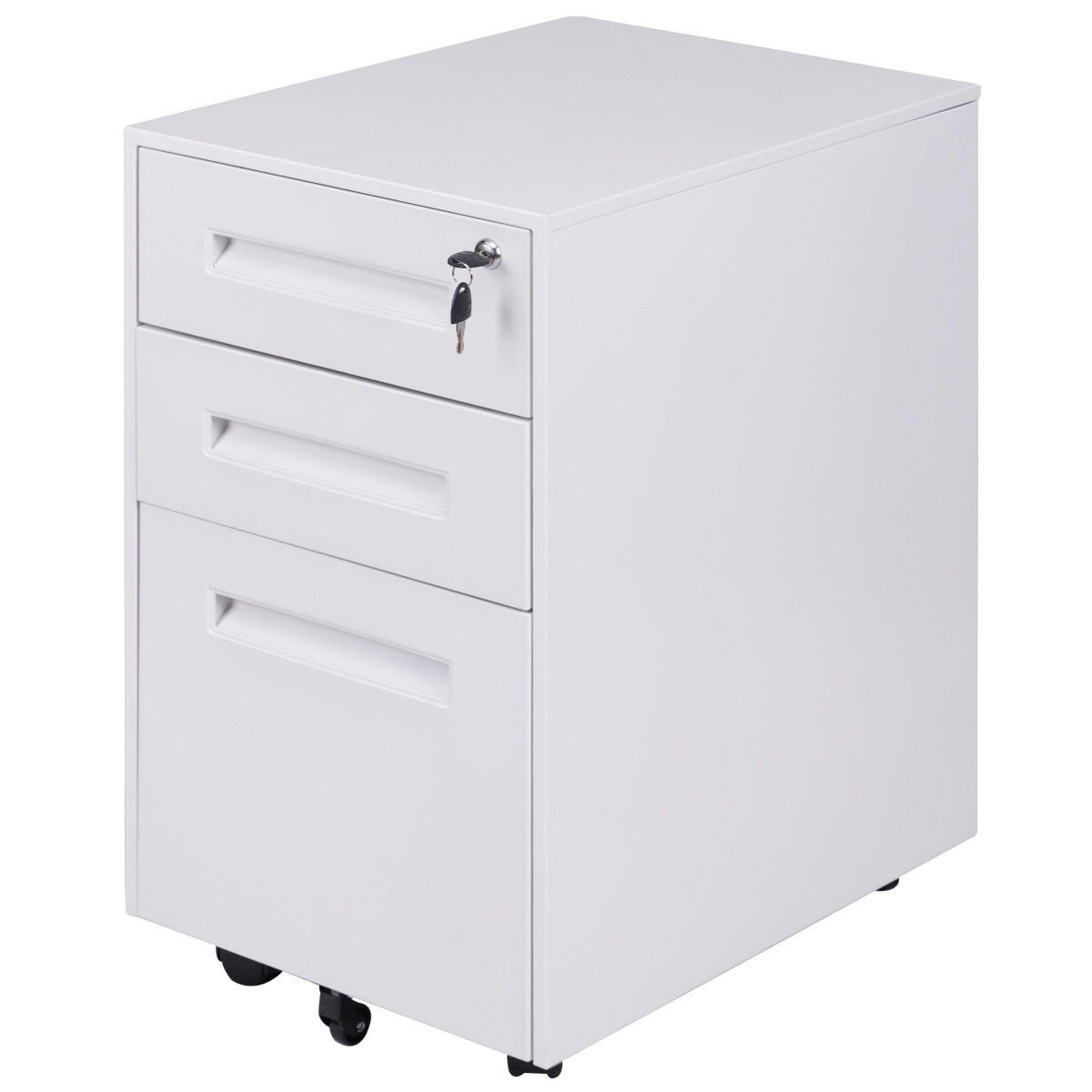 FILE-MB01W Rolling Pedestal Storage Cabinet on Wheels VIVO White Steel 3 Drawer Mobile Office File Cabinet with Lock
