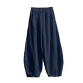 thumbnail image 2 of TRUBKH Cotton Linen Pants Balloon Pants Baggy Pants Resort Wear for Women 2026 Gaucho Pant Lounge Pants Elastic Ankle Pants Women Paperbag Pant Pull On Pants Women's Sweatpants Dark Blue 4XL, 2 of 6