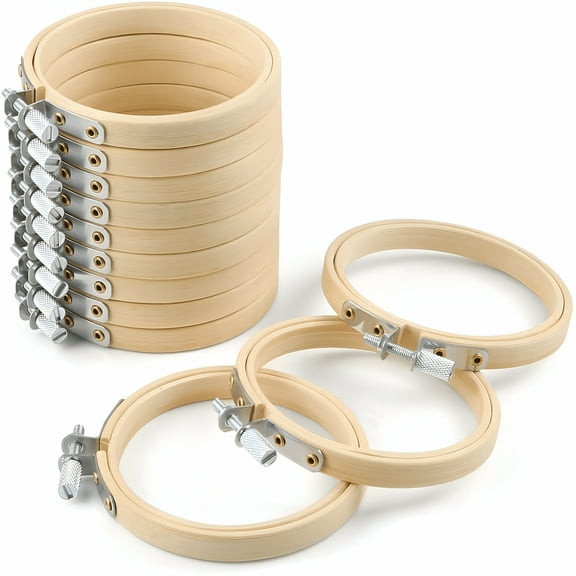 ACDANC Bamboo Round Embroidery Hoops,Adjustable Craft Cross Stitch Hoop Ring,10-Piece Set for Home Ornaments and Handy Sewing(3in)
