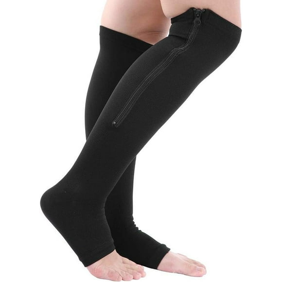 FYBTOZipper Compression Socks for Women Men, Open Toe Compression Stockings, Knee High Calf Support Graduated Varicose Veins Socks for Pregnancy Long-Distance Travel Flight-0630