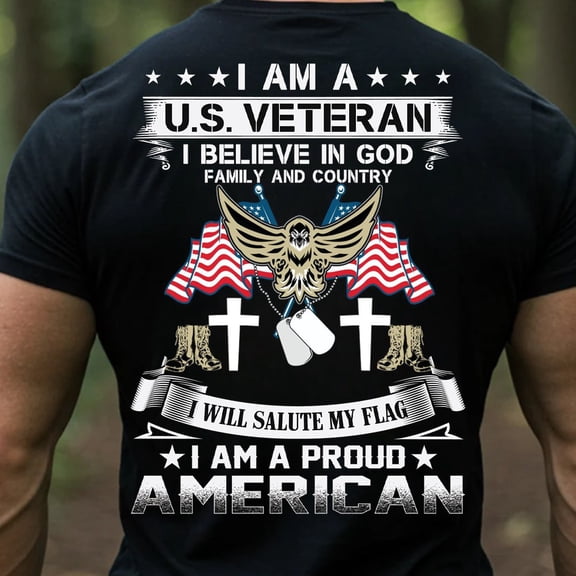 Trenditee Proud U.S. Veteran T-Shirt - I Believe in God Family and Country Tee T-Shirt