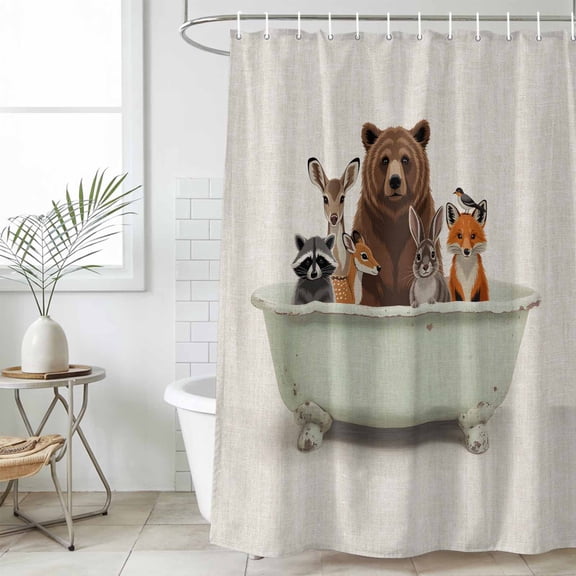Funny Animals Small Stall Shower Curtain, Waterproof Shower Curtains for Bathroom, Woodland Bathtub Wildlife Watercolor Bear Washable Fabric Bath Curtain for Bathtub with Hooks 36x72 Inches